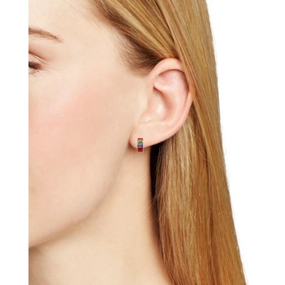 Kenneth Jay Lane Hoop Earrings With Rainbow Baguette Gold - One Size - Picture 3 of 3